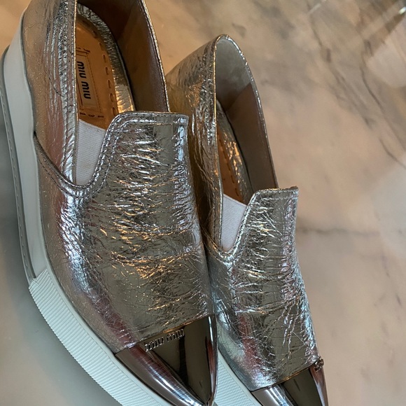 MiuMiu Metallic Platform Sneakers - Picture 2 of 8